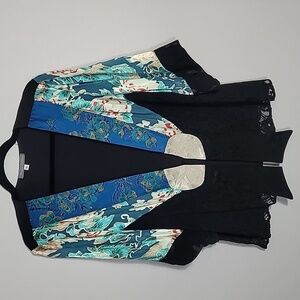 Y2K Tracy Collins Floral Kimono Size L Patchwork Lace Sheer Whimsigoth Fairy Art